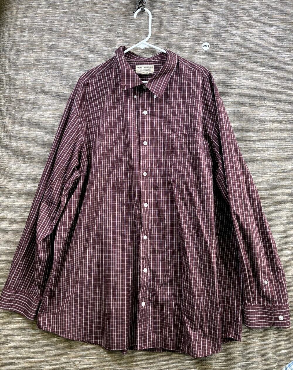 Duluth Trading Co Mens Wrinkle Fighter Shirt 3XLT Burgundy White Long Sleeve